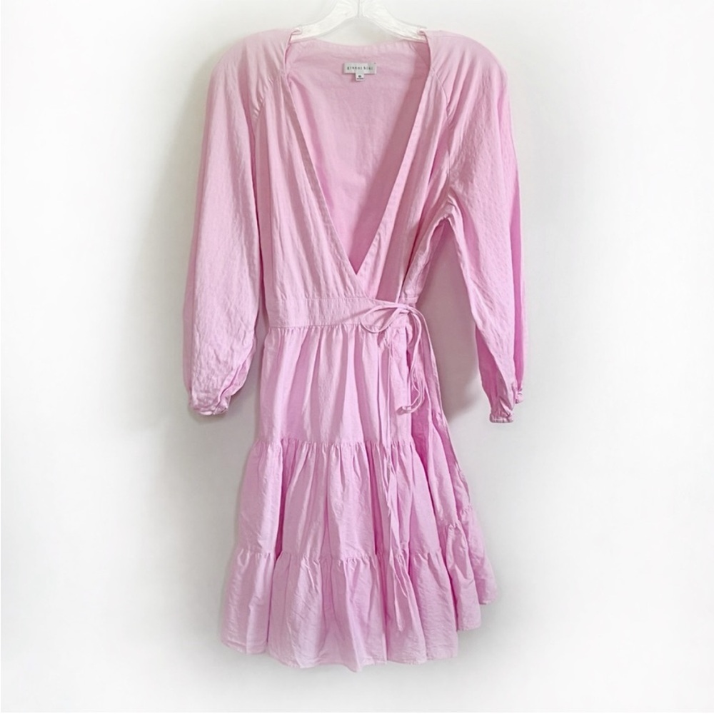 Gianni Bini Shelley dress pink v neck wrap long sleeve tiered tie - Picture 2 of 10